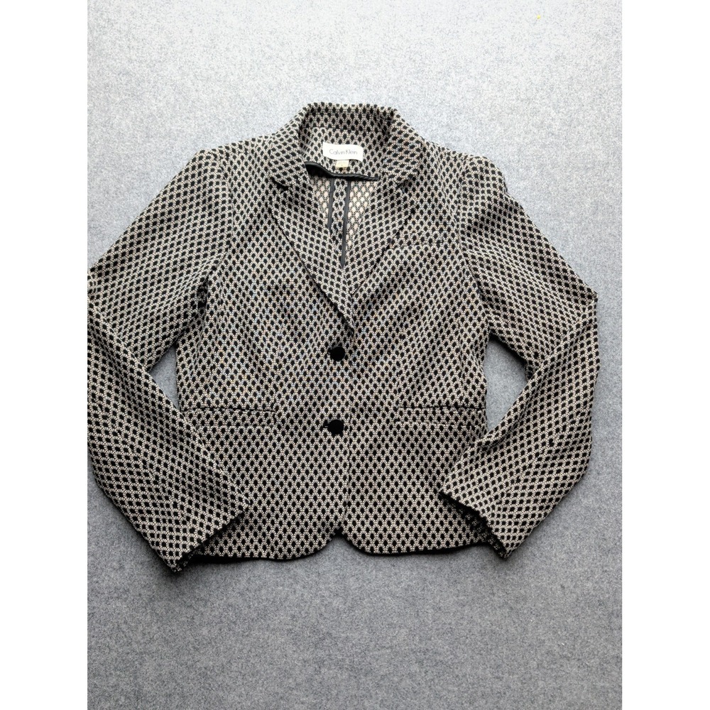 Calvin Cline Women's Textured Geometric Knit Blazer 8 Black & Tan Long Sleeve